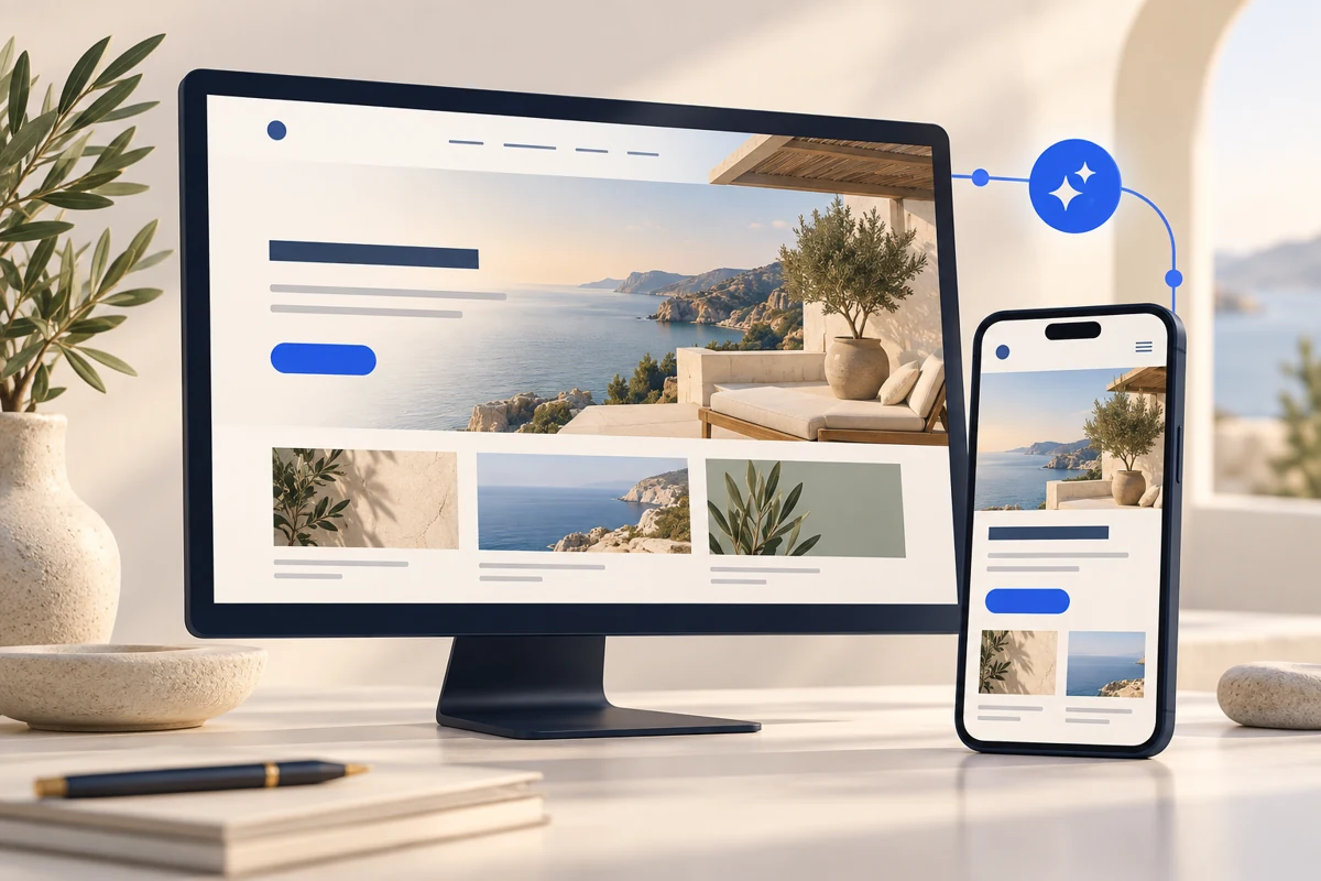 Generated illustration of a website on desktop and mobile screens